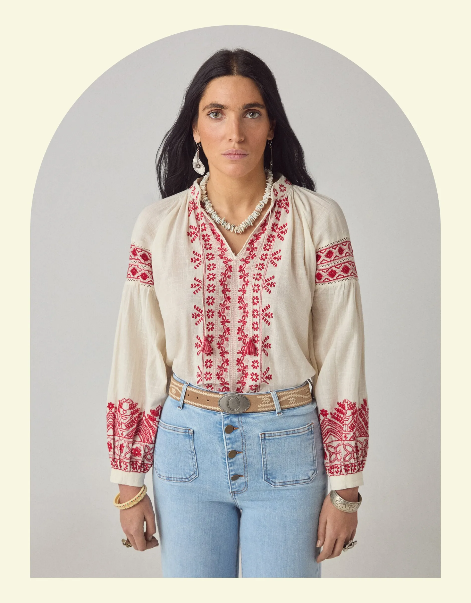 Maison Hotel Antonella Floral Embroidered Blouse Red