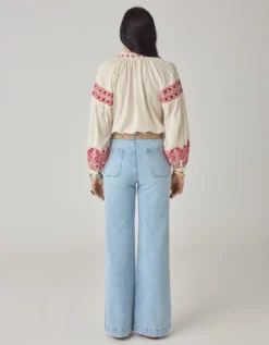 Maison Hotel Antonella Floral Embroidered Blouse Red