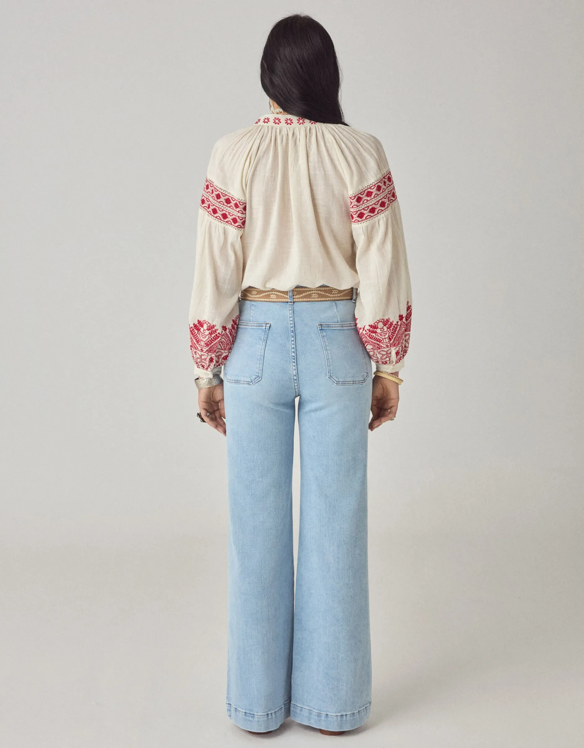 Maison Hotel Antonella Floral Embroidered Blouse Red