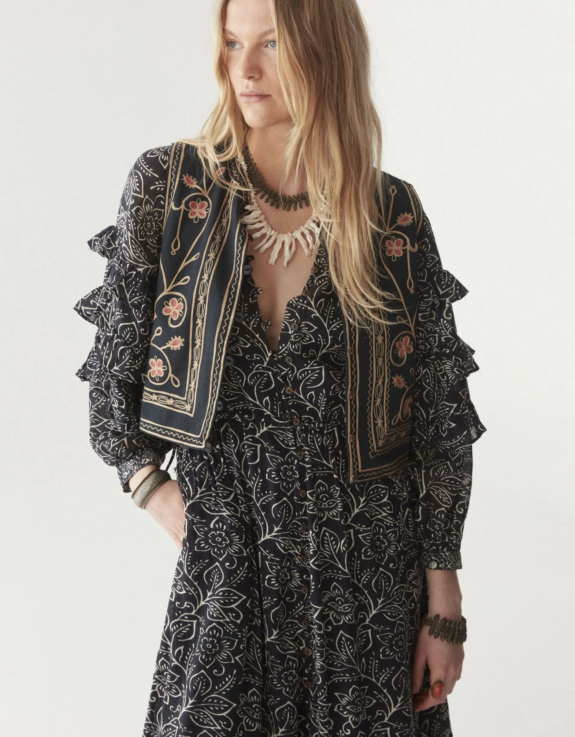 Maison Hotel Carmencita Ruffle Midi dress Black