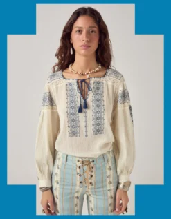 Maison Hotel Claudia Embroidered Blouse Blue