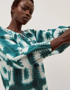Malia Artisanal Print Mini Kaftan Teal