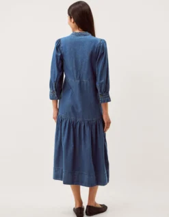 Melissa Embroidered Denim Midi Dress Blue