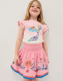 Mermaid & Shell Embellished Skirt Pink