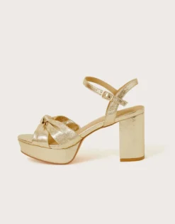 Metallic Twist Knot Platform Heels Gold