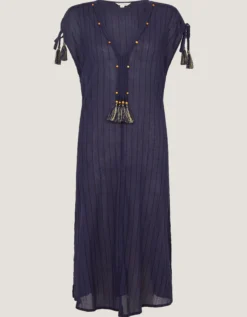 Mia Tassel Stripe Midi Kaftan Blue