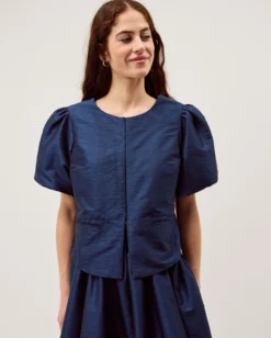 Mila Puff Sleeve Bow Jacket Blue