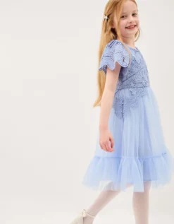 Monica Floral Lace Tulle Dress Blue