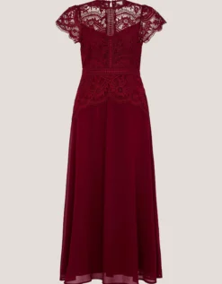 Monica Lace Midi Bridesmaid Dress Red