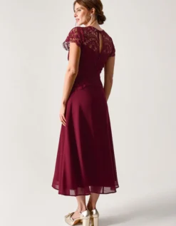 Monica Lace Midi Bridesmaid Dress Red