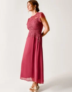 Monica Lace Midi Bridesmaid Dress Pink