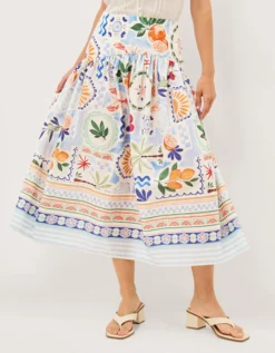 Monsoon x Charlie Taylor Printed Midi Skirt White