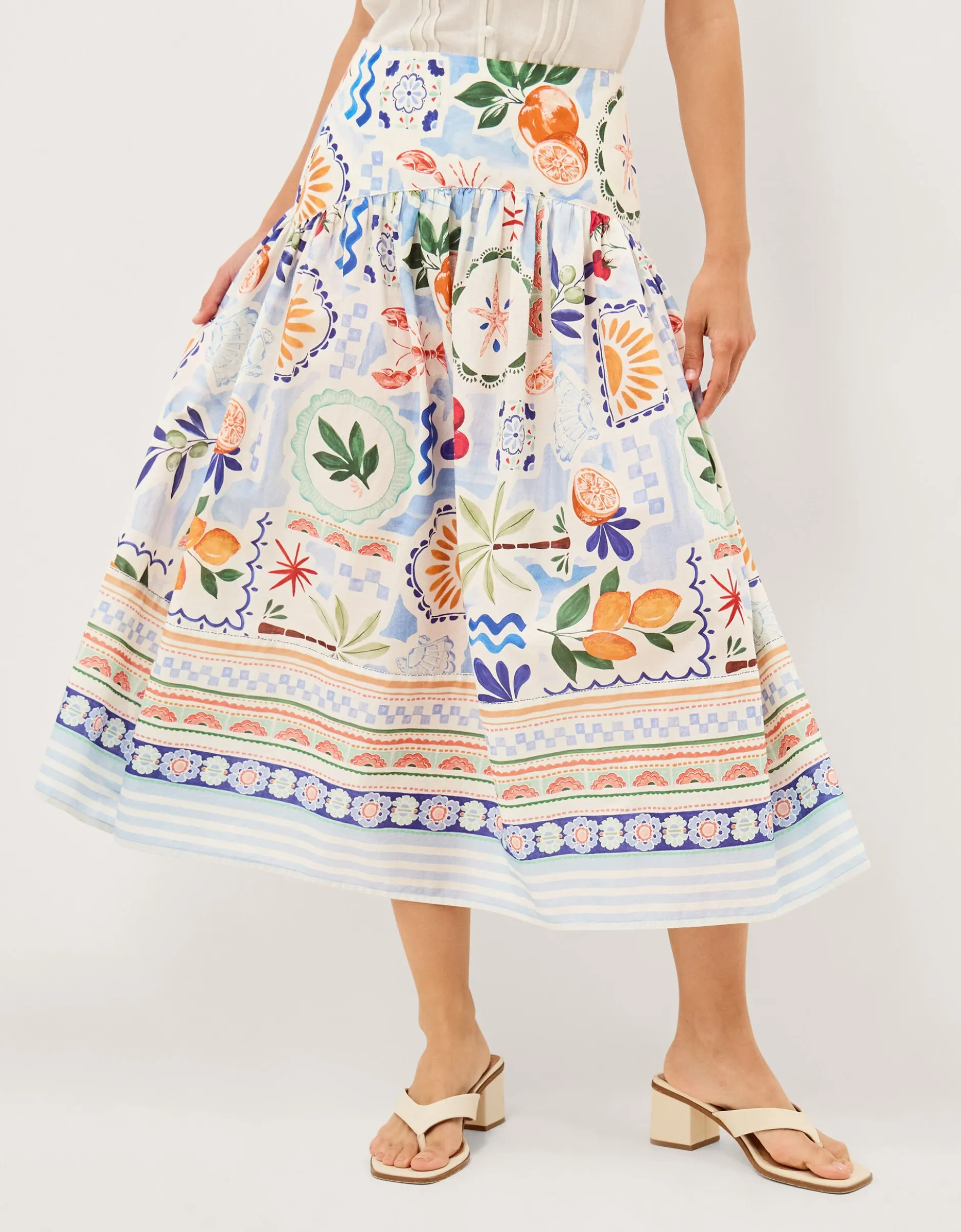 Monsoon x Charlie Taylor Printed Midi Skirt White