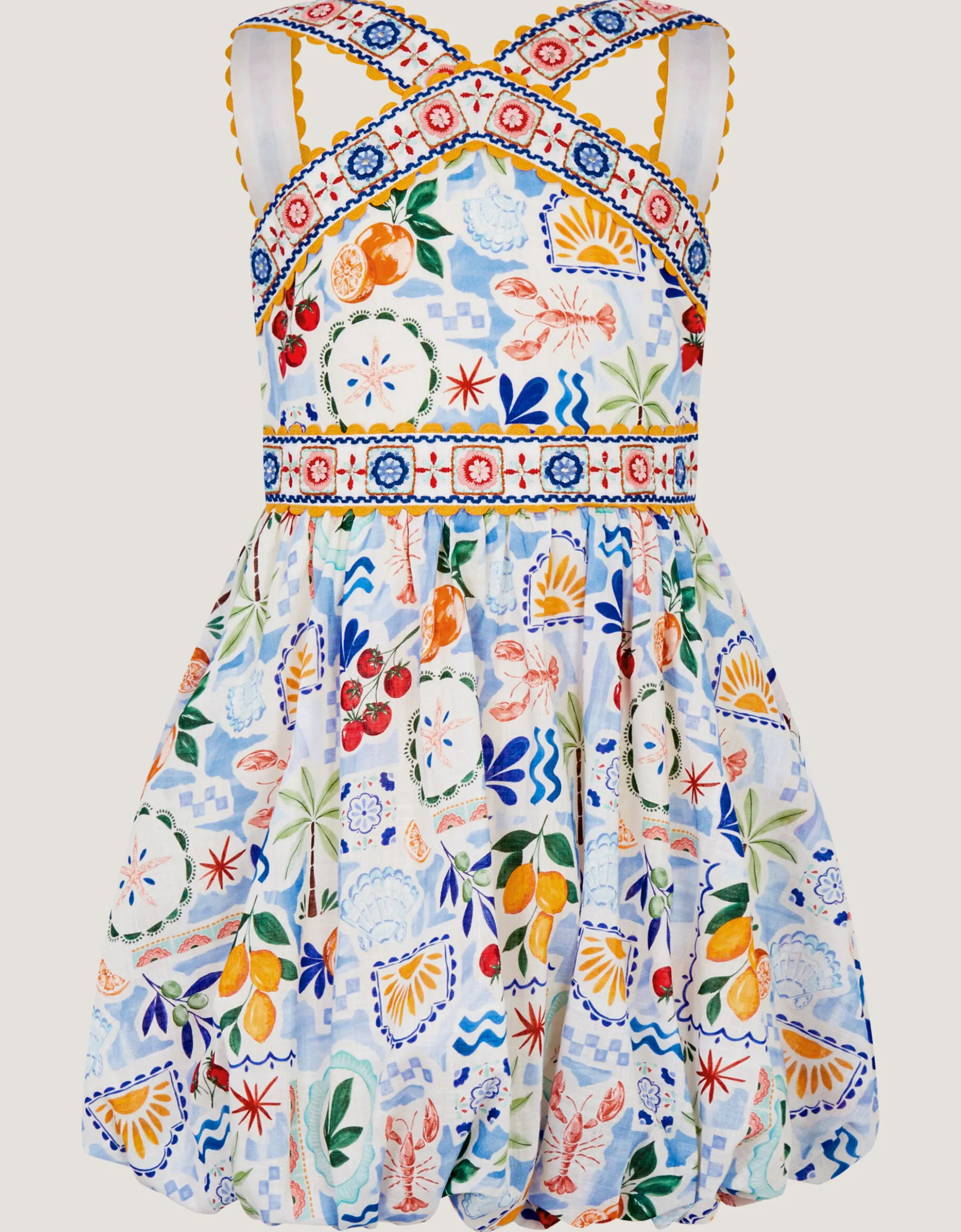 Monsoon x Charlie Taylor Printed Bubble Hem Dress Ivory