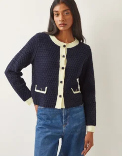 Nancy Smart Waffle Knit Cardigan Blue