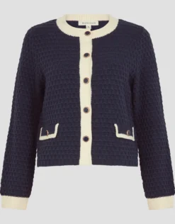Nancy Smart Waffle Knit Cardigan Blue