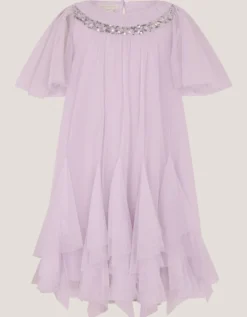 Nessa Sparkle Collar Waterfall Dress Purple