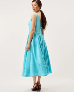 Odette Floral Appliqué Fit & Flare Midi Dress Blue
