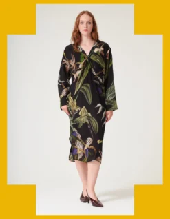 One Hundred Stars Orchid Crepe Midi Dress Black