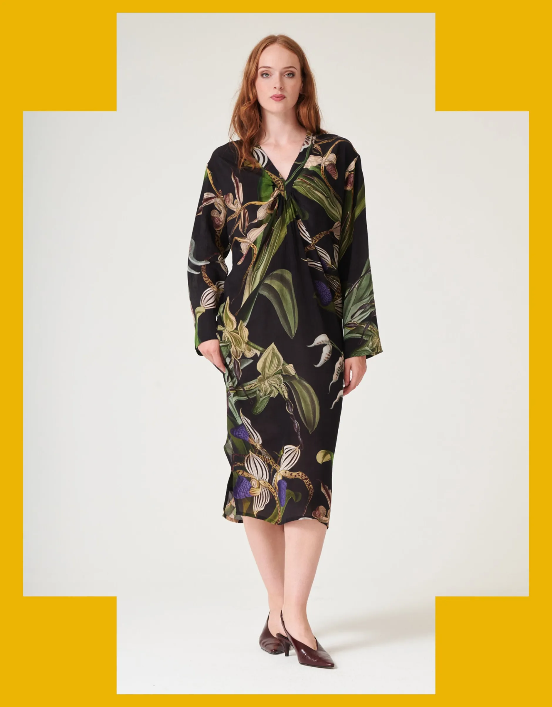 One Hundred Stars Orchid Crepe Midi Dress Black