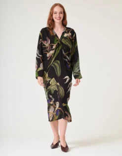 One Hundred Stars Orchid Crepe Midi Dress Black