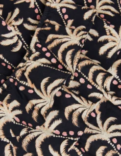 One-Shoulder Palm Print Frill Playsuit Black