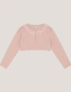 Ottilie Appliqué Rose Pearl Cardigan Pink