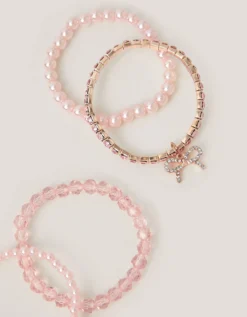 4-Pack Bow Pearl Bracelets Pink