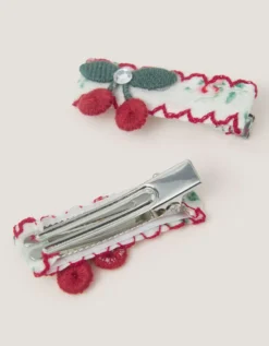 2-Pack Cherry Embroidered Hair Clips