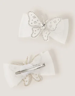 2-Pack Diamanté Butterfly Bow Hair Clips Ivory