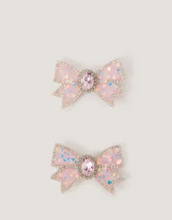2-Pack Jewel Bow Hair Clips Pink