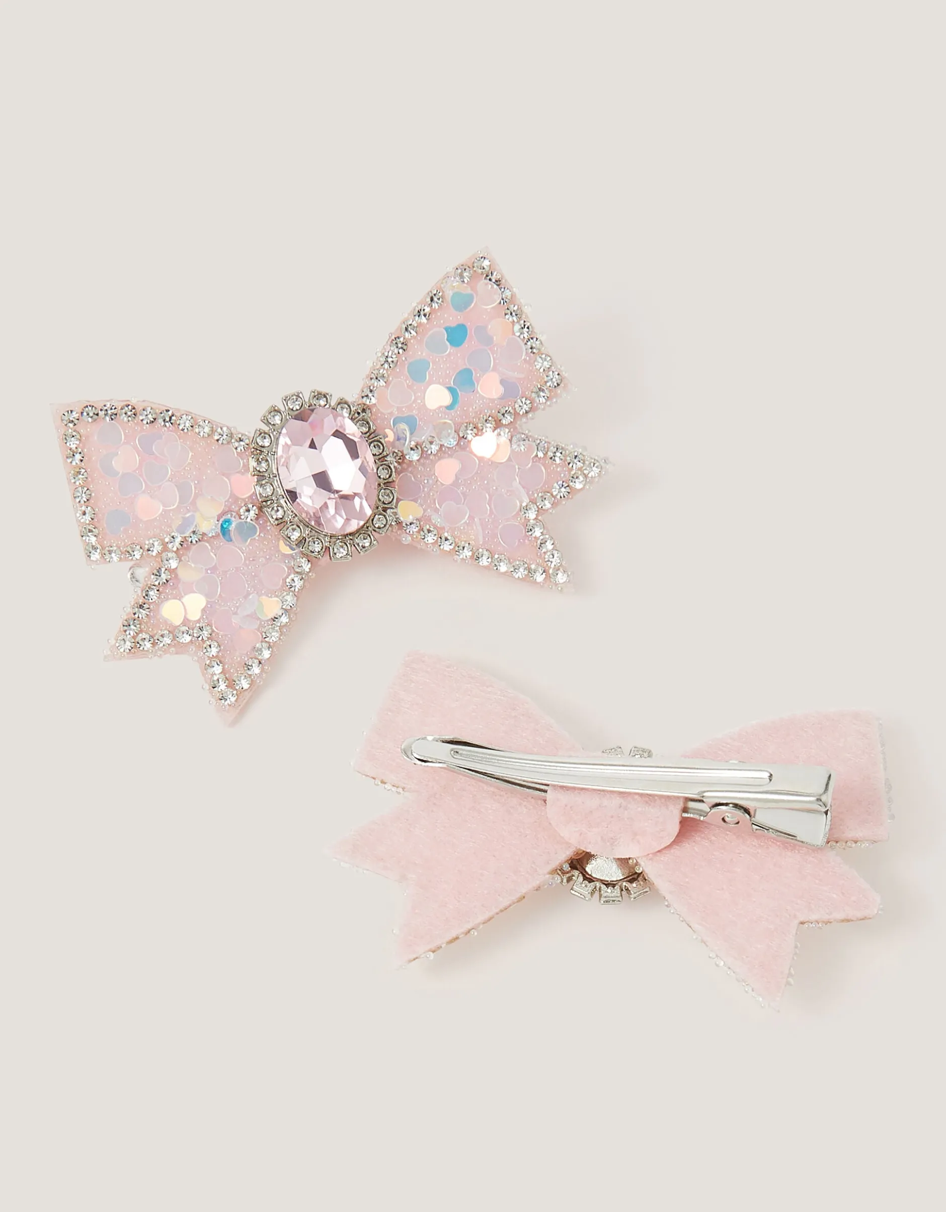 2-Pack Jewel Bow Hair Clips Pink
