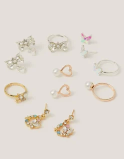 8-Pack Jewel Butterfly Earrings & Rings