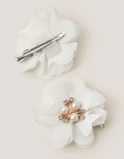 2-Pack Pearl Flower Hair Clips Ivory