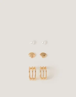 3-Pack Shell Stud & Hoop Earrings