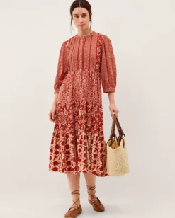 Palmer Floral Jersey Midi Dress Red