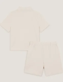 Palm Jersey Polo Shirt & Shorts Set Natural