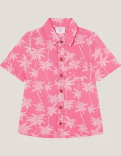 Palm Print Short Sleeve Shirt Pink