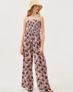 Palm Print Strappy Jumpsuit Pink