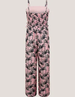 Palm Print Strappy Jumpsuit Pink