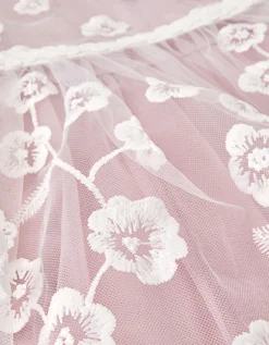 Pansy Embroidered Tulle Dress Pink