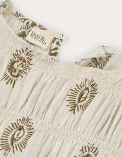 Par & Escala Bee Smocked Sun Print Maxi Dress White