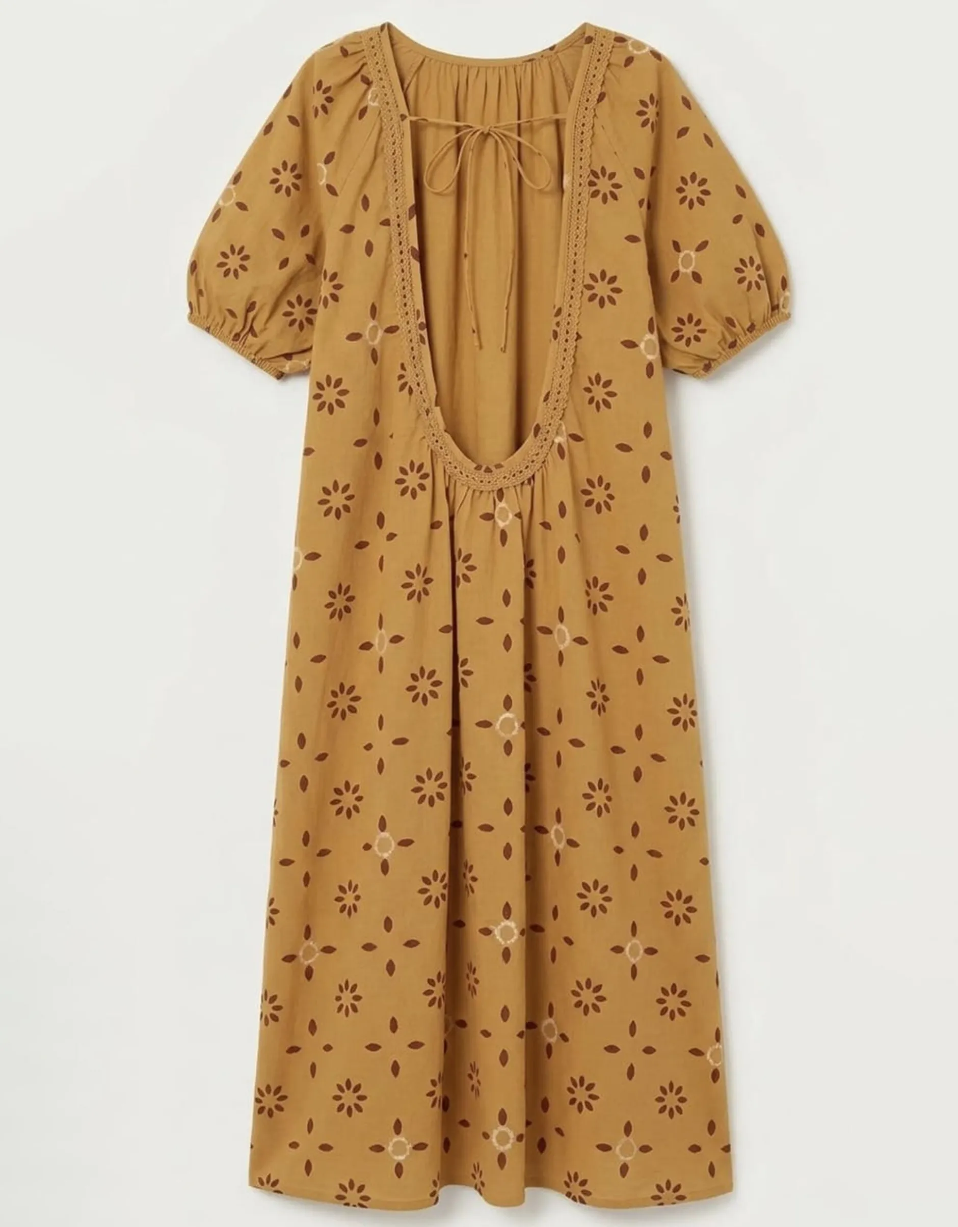 Par & Escala Romance Backless Print Maxi Dress Camel