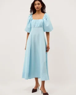 Payton Puff Sleeve Midi Dress Blue
