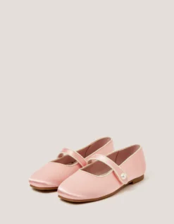 Pearl Strap Satin Ballet Flats Pink