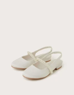 Pearl Strap Slingback Flats Ivory