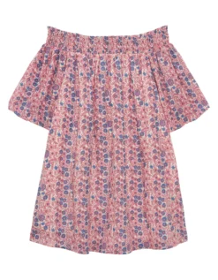 Petite Mendigote Fannie Off-The-Shoulder Floral Mini Dress Pink