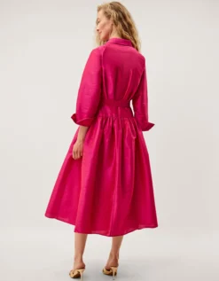 Poppy Belted Midi Shirt Dress Pink