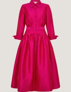 Poppy Belted Midi Shirt Dress Pink