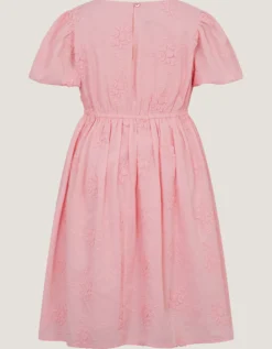 Puff Sleeve Floral Embroidered Dress Pink